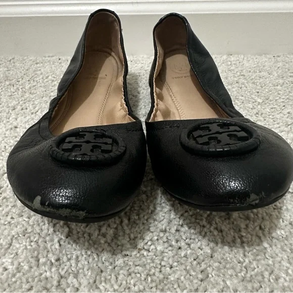 Tory Burch Allie Elasticized Slip On Ballets Flats Leather Black Size 8.5 - Picture 3 of 7
